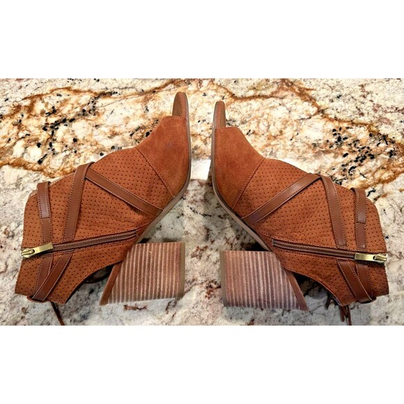 Women's Franco Sarto 'Fina 2' Rust Brown Suede Open Toe Bootie Heel Size 10 M - Picture 5 of 7